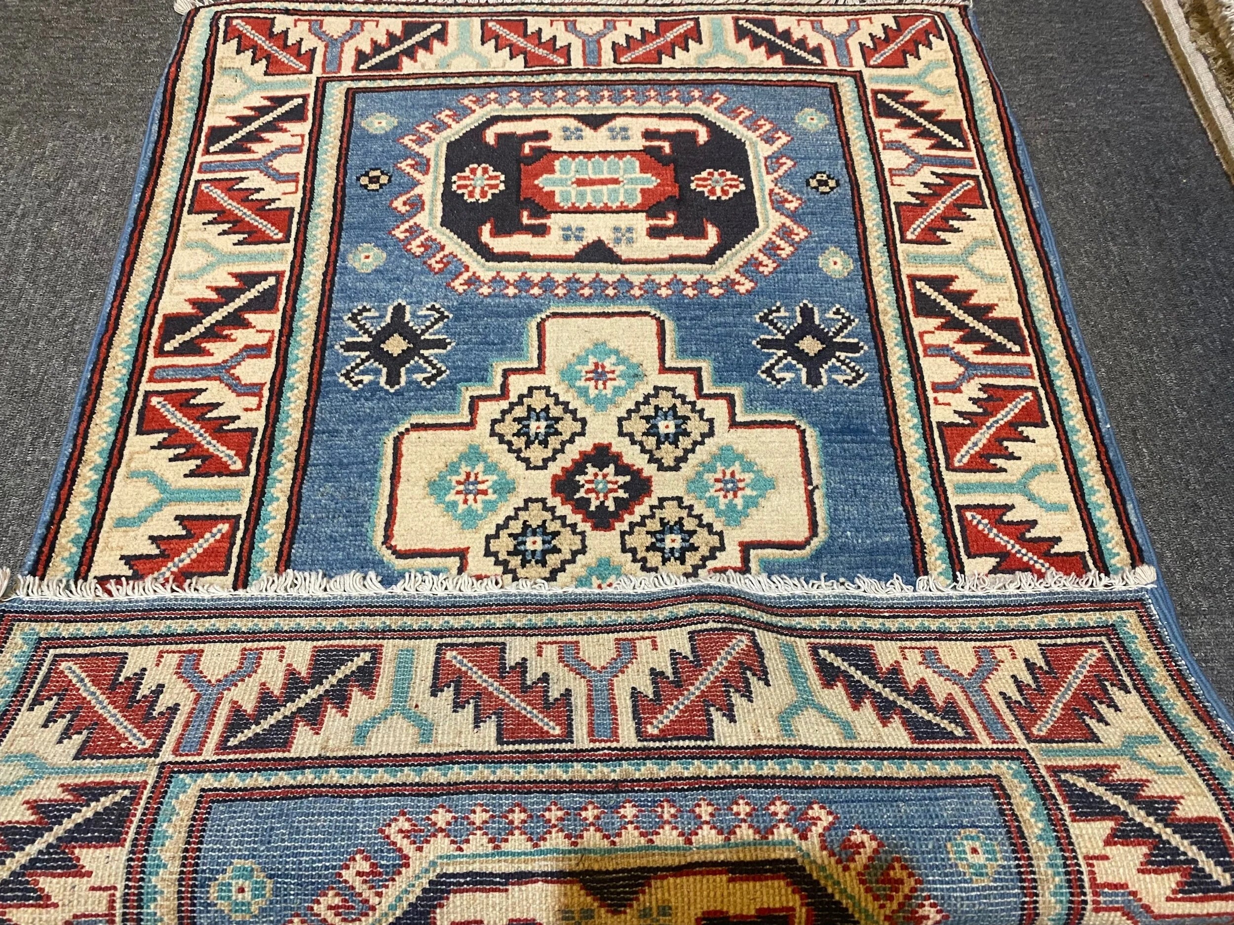 Tribal Kazak Pure Wool Pile Hand Knotted Afghan