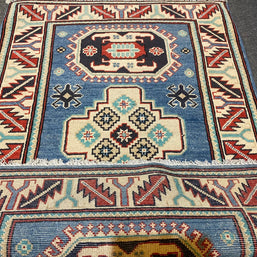 Tribal Kazak Pure Wool Pile Hand Knotted Afghan