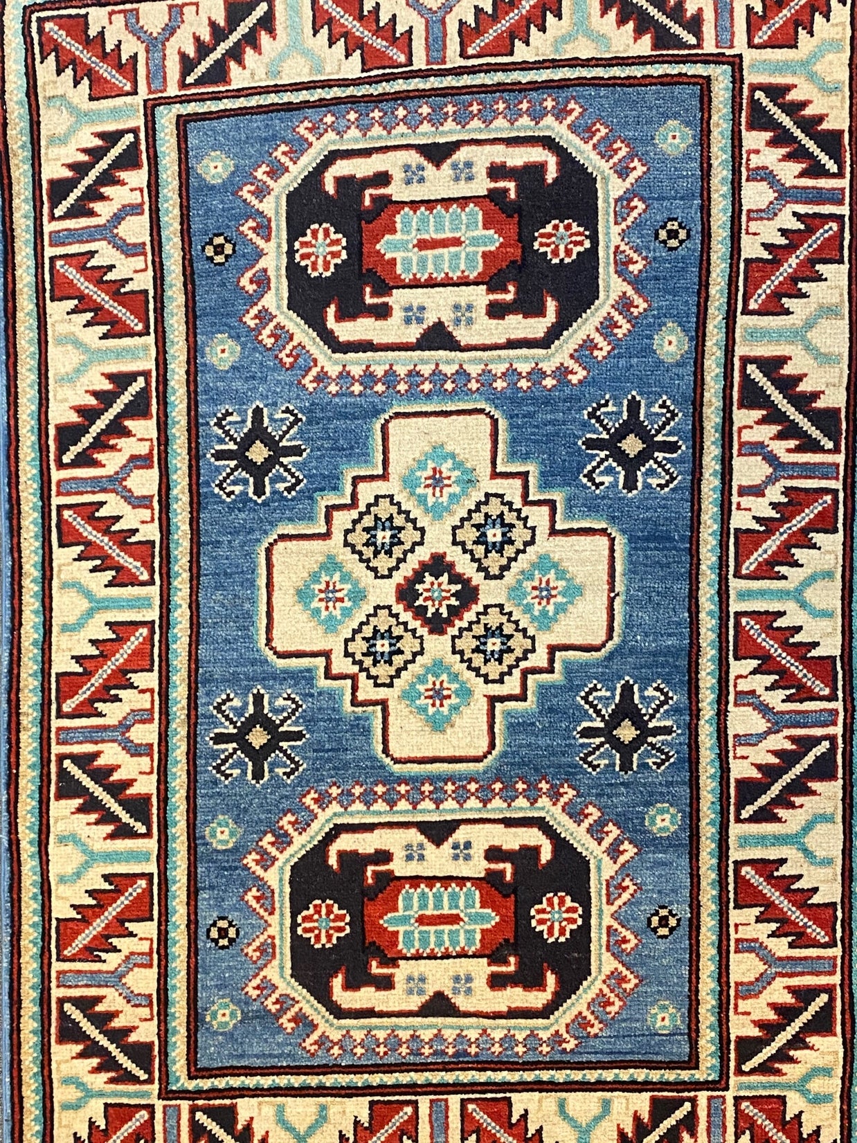 Tribal Kazak Pure Wool Pile Hand Knotted Afghan