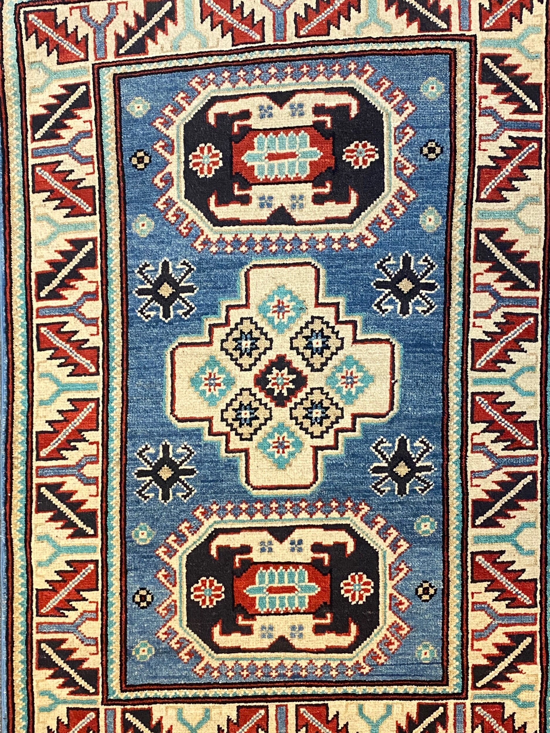 Tribal Kazak Pure Wool Pile Hand Knotted Afghan