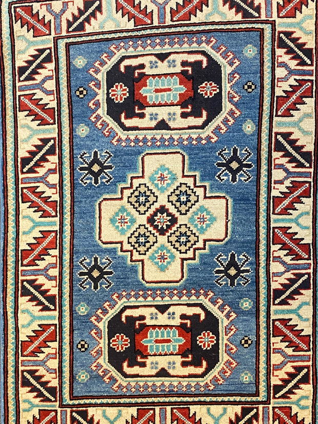 Tribal Kazak Pure Wool Pile Hand Knotted Afghan