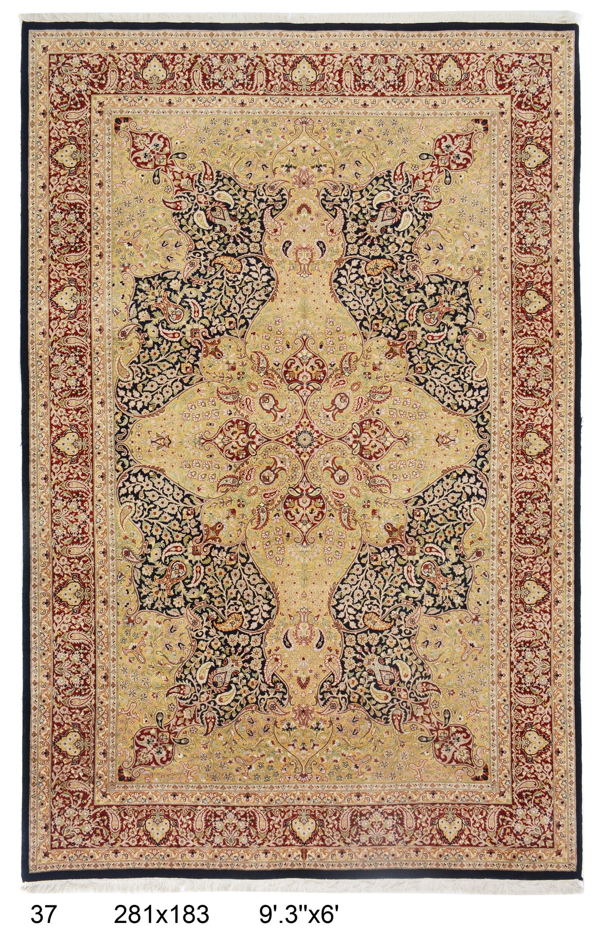 281cm x 183cm Hand Knotted Kashmiri area rug pure wool pile rug