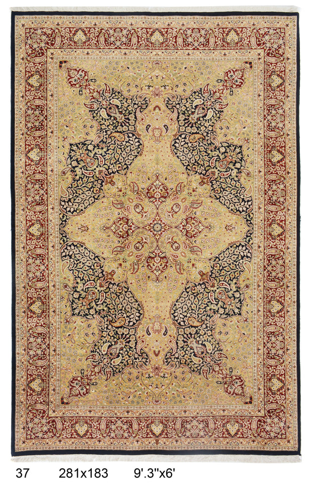 281cm x 183cm Hand Knotted Kashmiri area rug pure wool pile rug