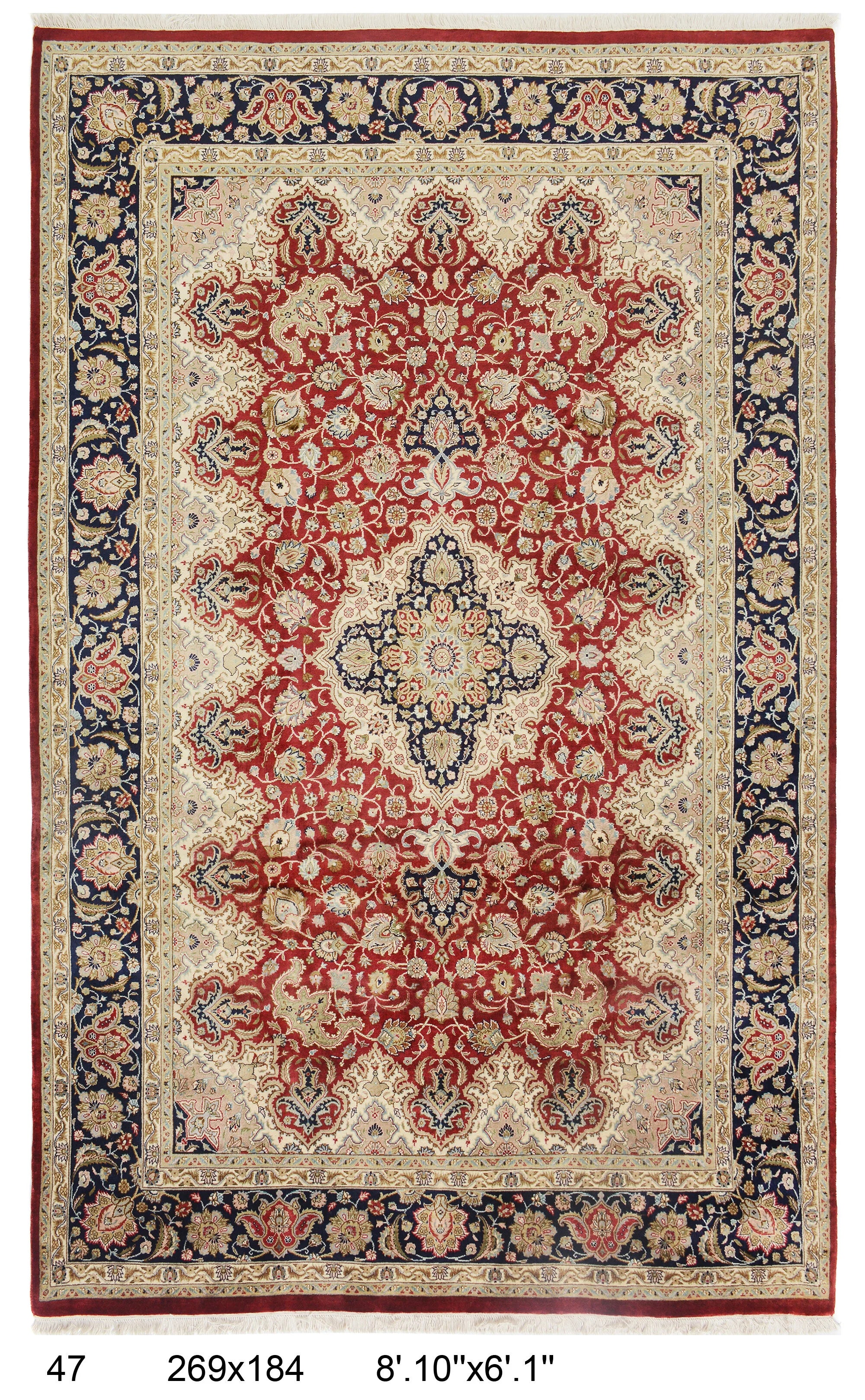 269cm x 184cm Hand Knotted Kashmiri pure wool pile rug with silk highlights