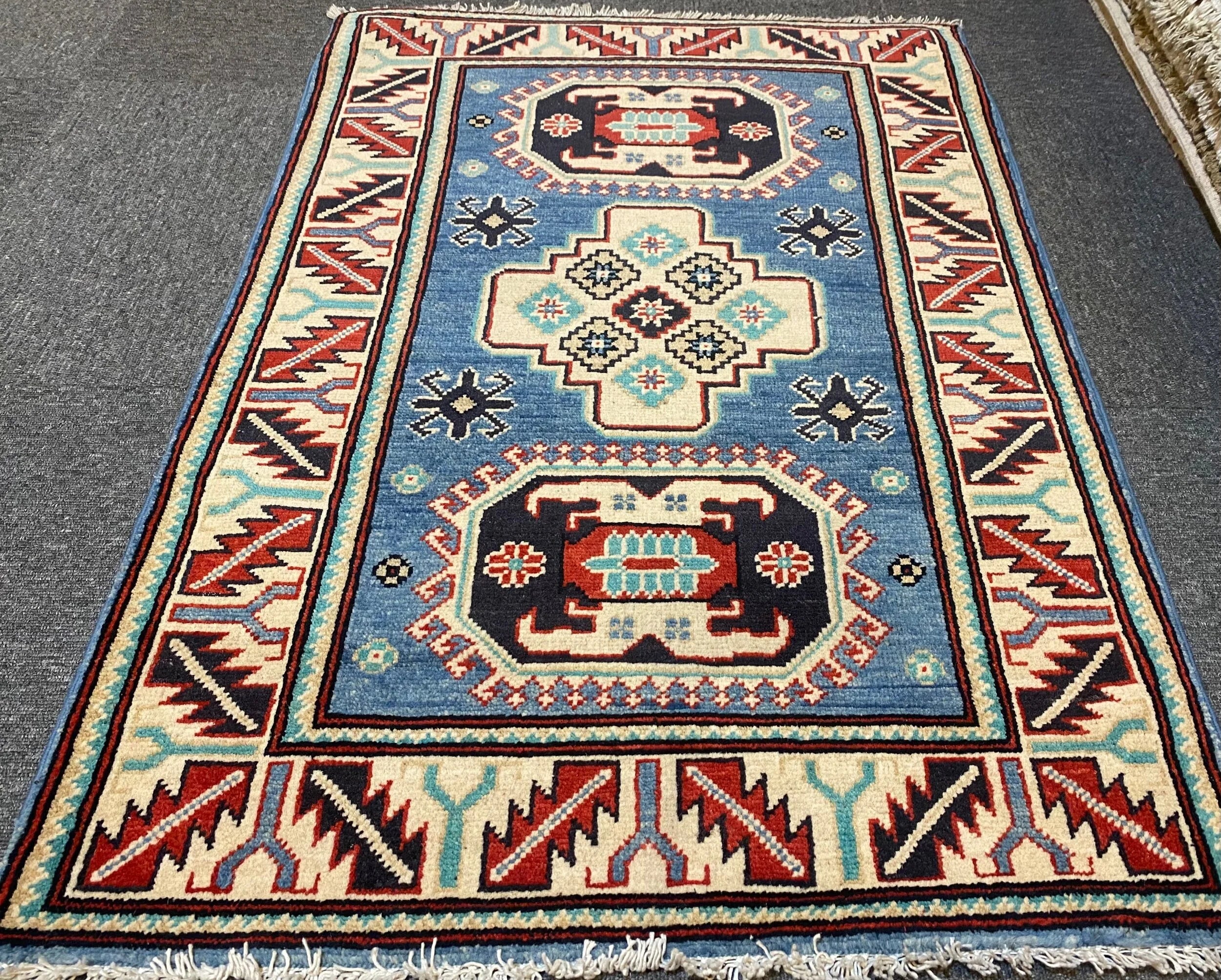 Tribal Kazak Pure Wool Pile Hand Knotted Afghan
