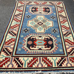 Tribal Kazak Pure Wool Pile Hand Knotted Afghan