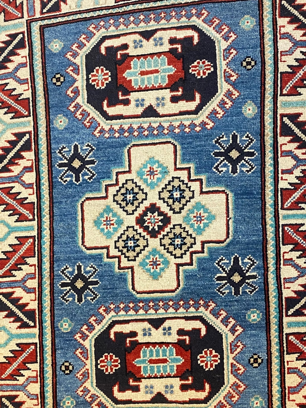 Tribal Kazak Pure Wool Pile Hand Knotted Afghan