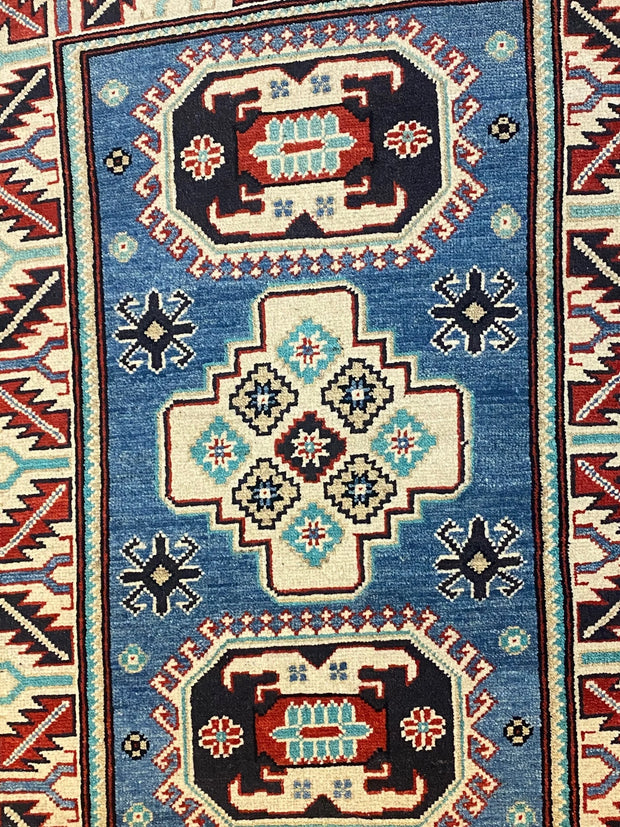 Tribal Kazak Pure Wool Pile Hand Knotted Afghan