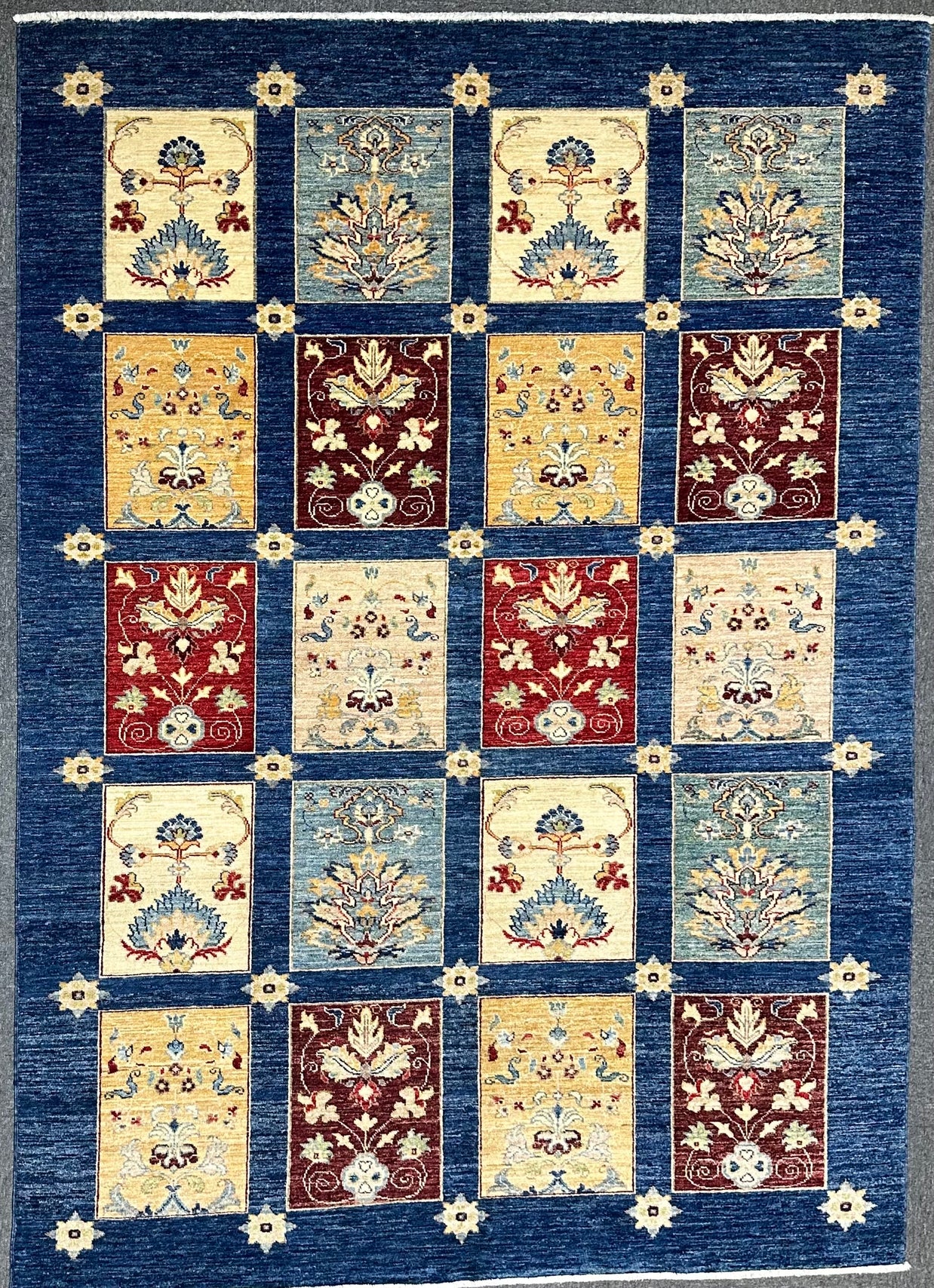 Chob Rang Afghan Modern Wool Hand Knotted Rug 225x162cm
