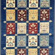 Chob Rang Afghan Modern Wool Hand Knotted Rug 225x162cm