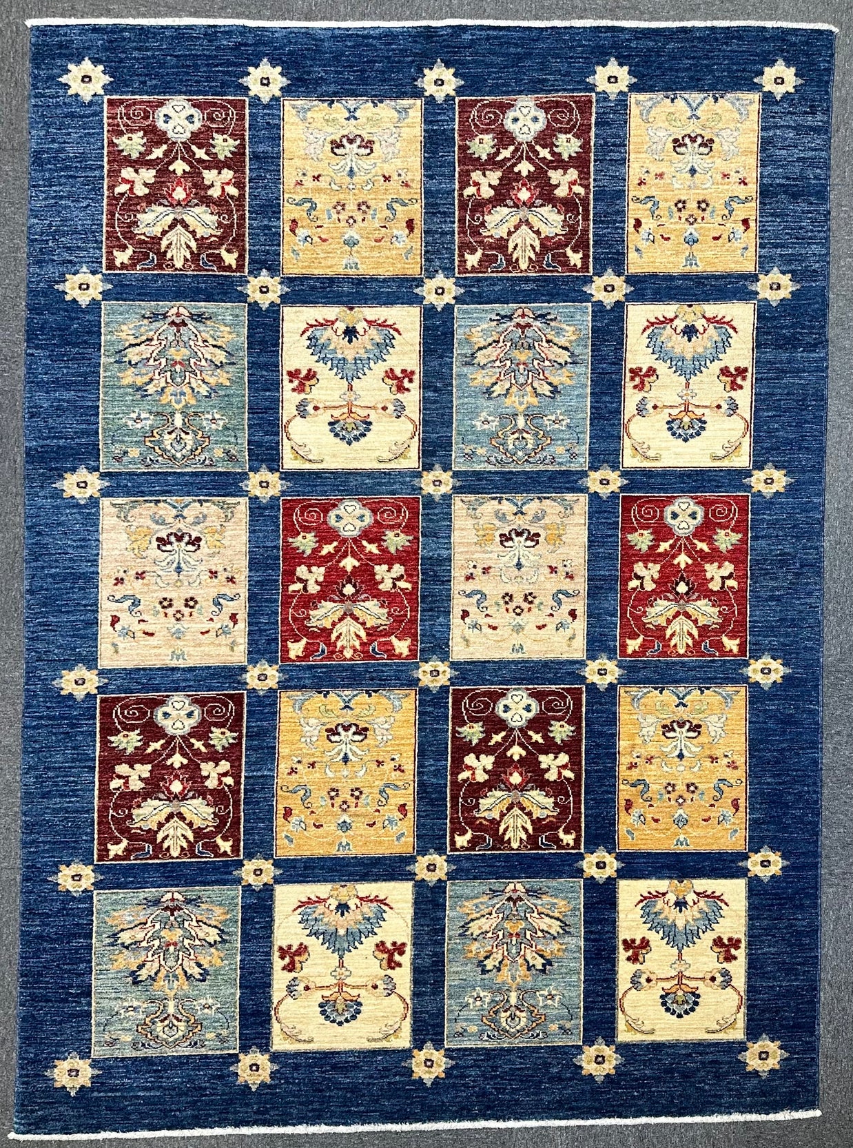Chob Rang Afghan Modern Wool Hand Knotted Rug 225x162cm