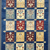 Chob Rang Afghan Modern Wool Hand Knotted Rug 225x162cm