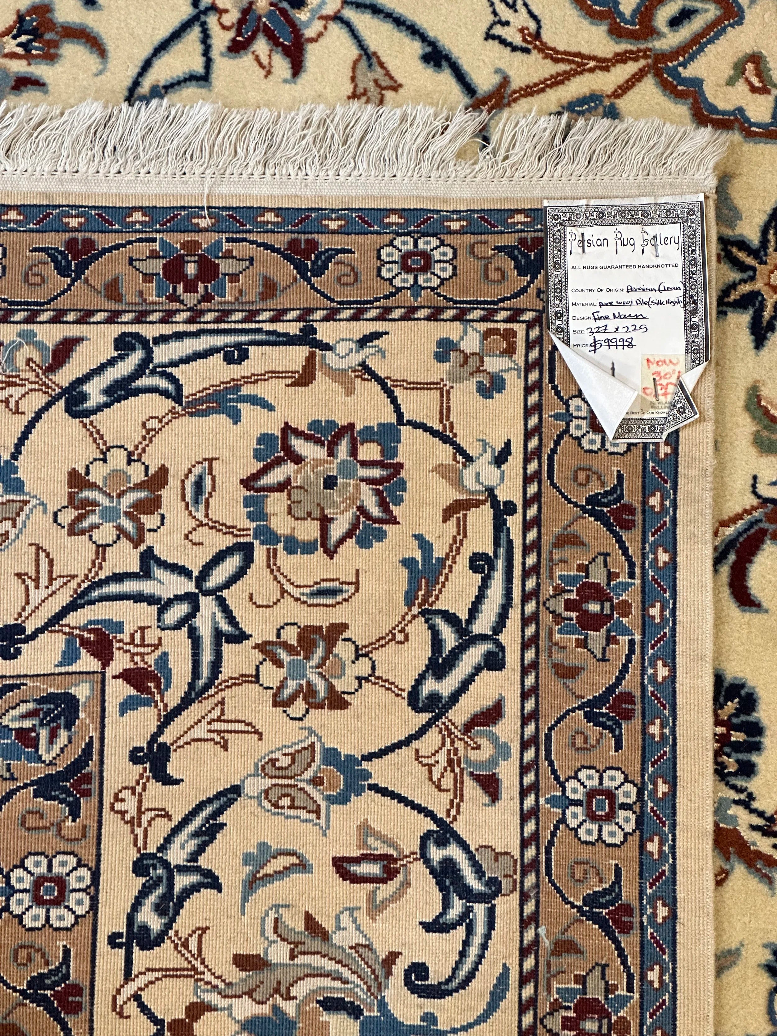 Persian habibyan Nain finely Knotted Handmade pure wool with silk Highlights 325cmx227cm