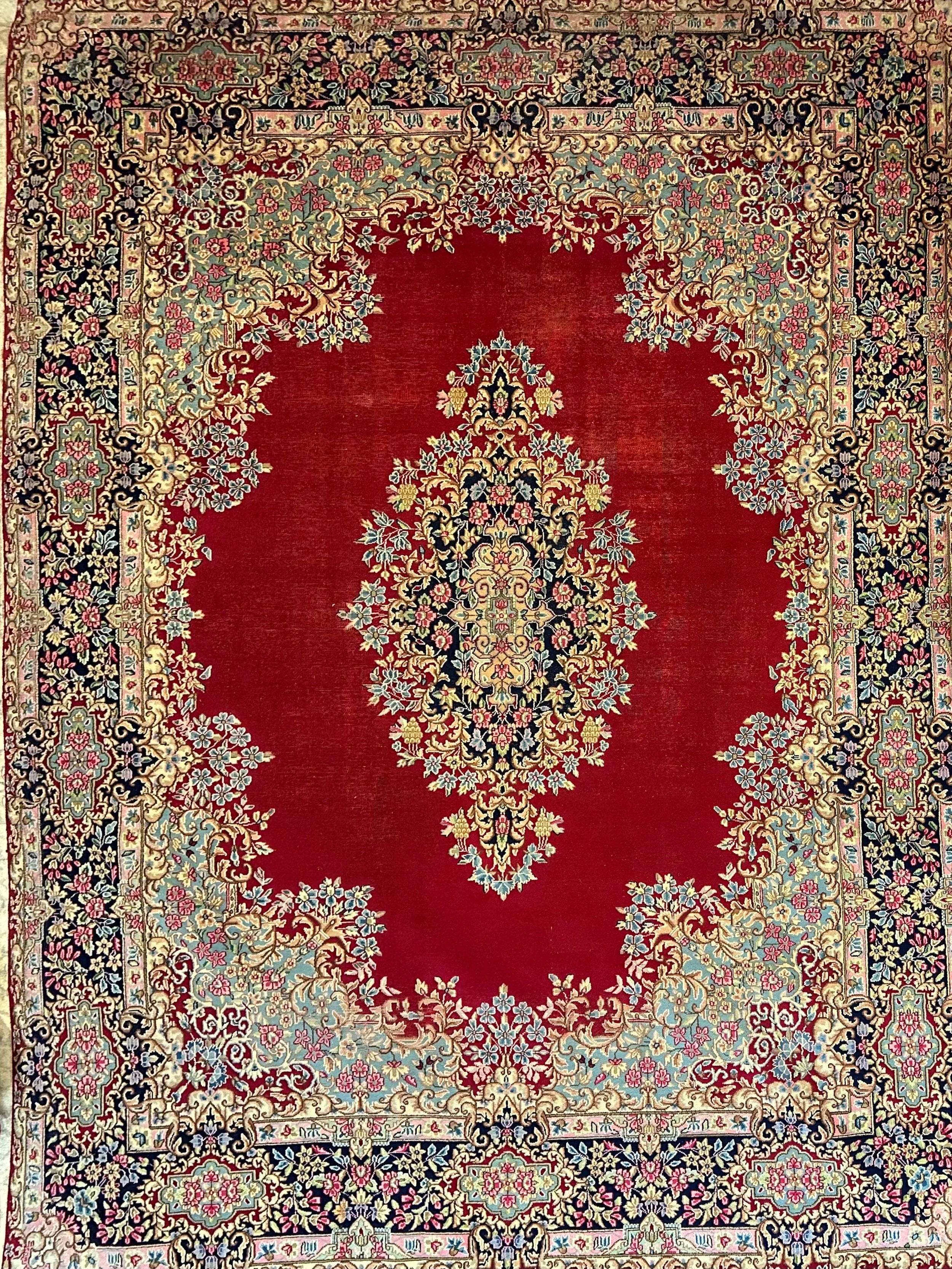 Old Persian Kirman Pure wool pile Hand knotted 394cm x 292cm
