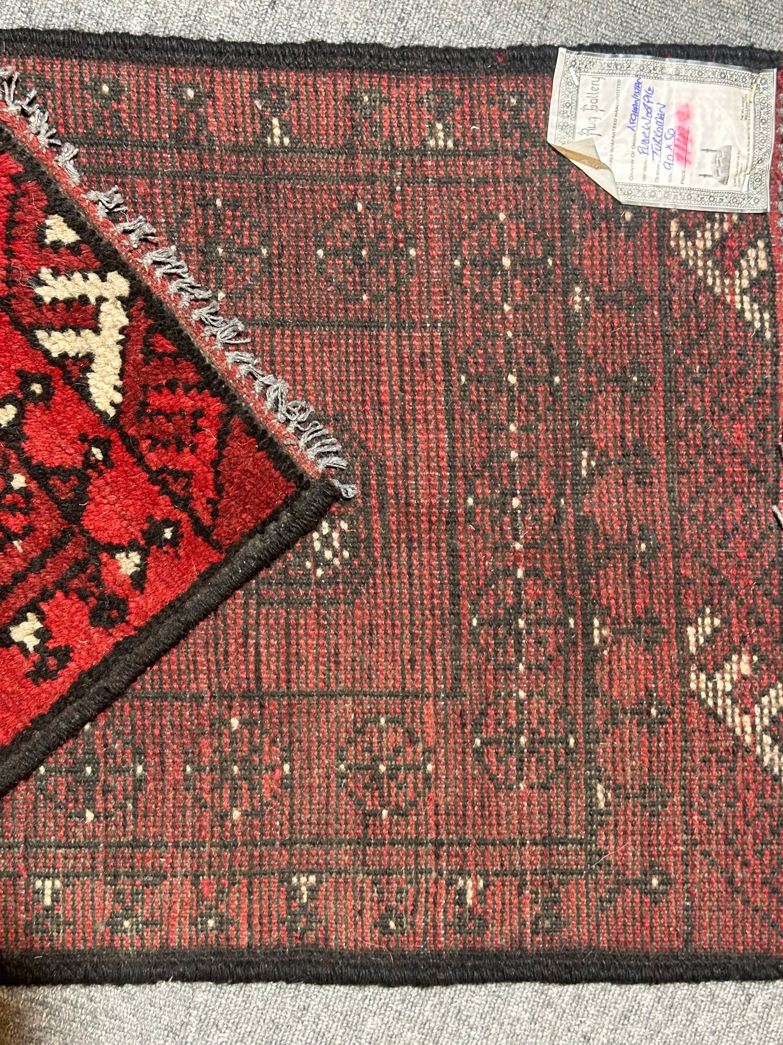 Afghan Tourkman 90x50cm Pure wool pile Hand Knotted Rug
