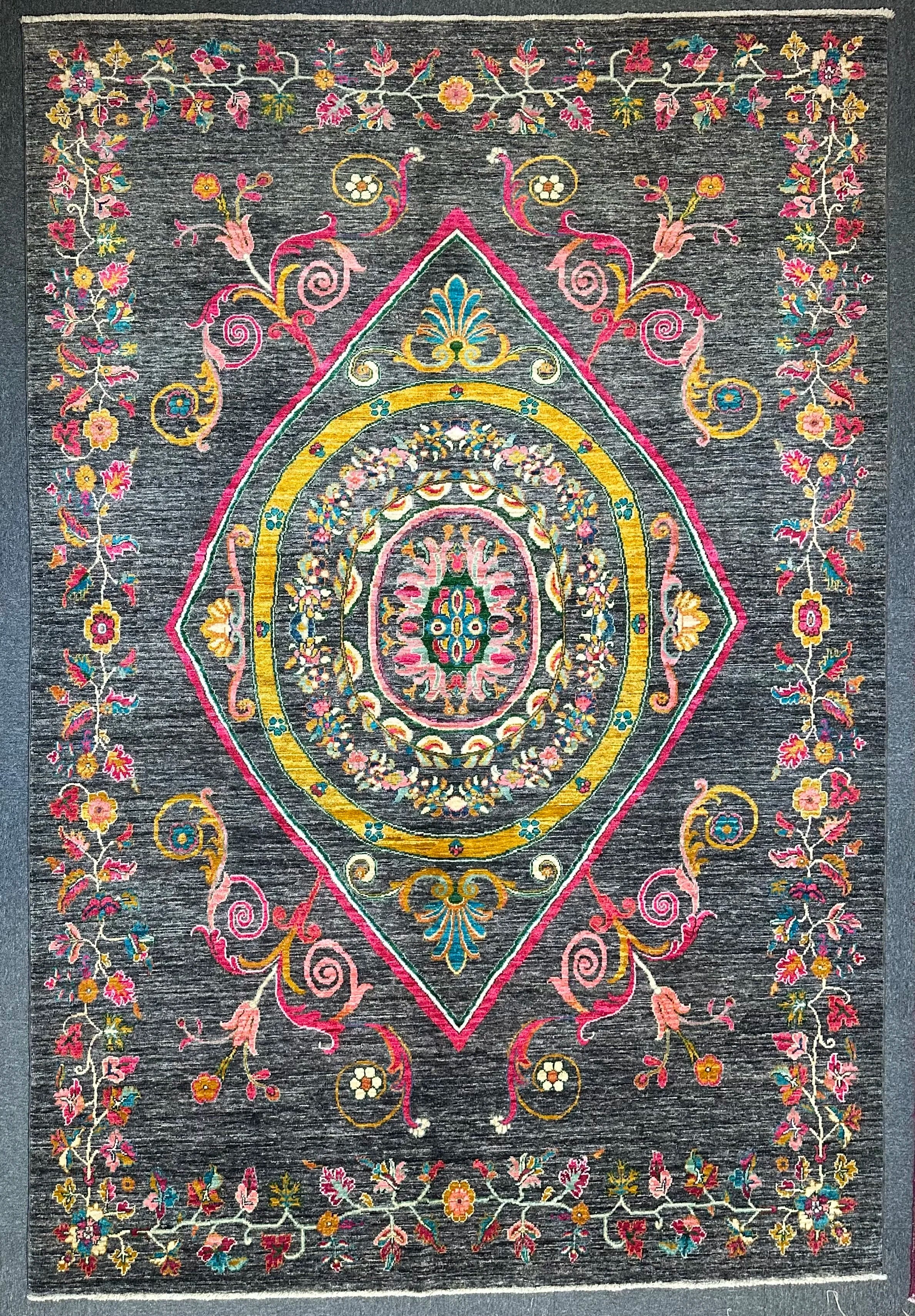 Modern Afghan Chob Rang Hand Knotted Designer Rug