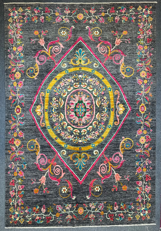 Modern Afghan Chob Rang Hand Knotted Designer Rug