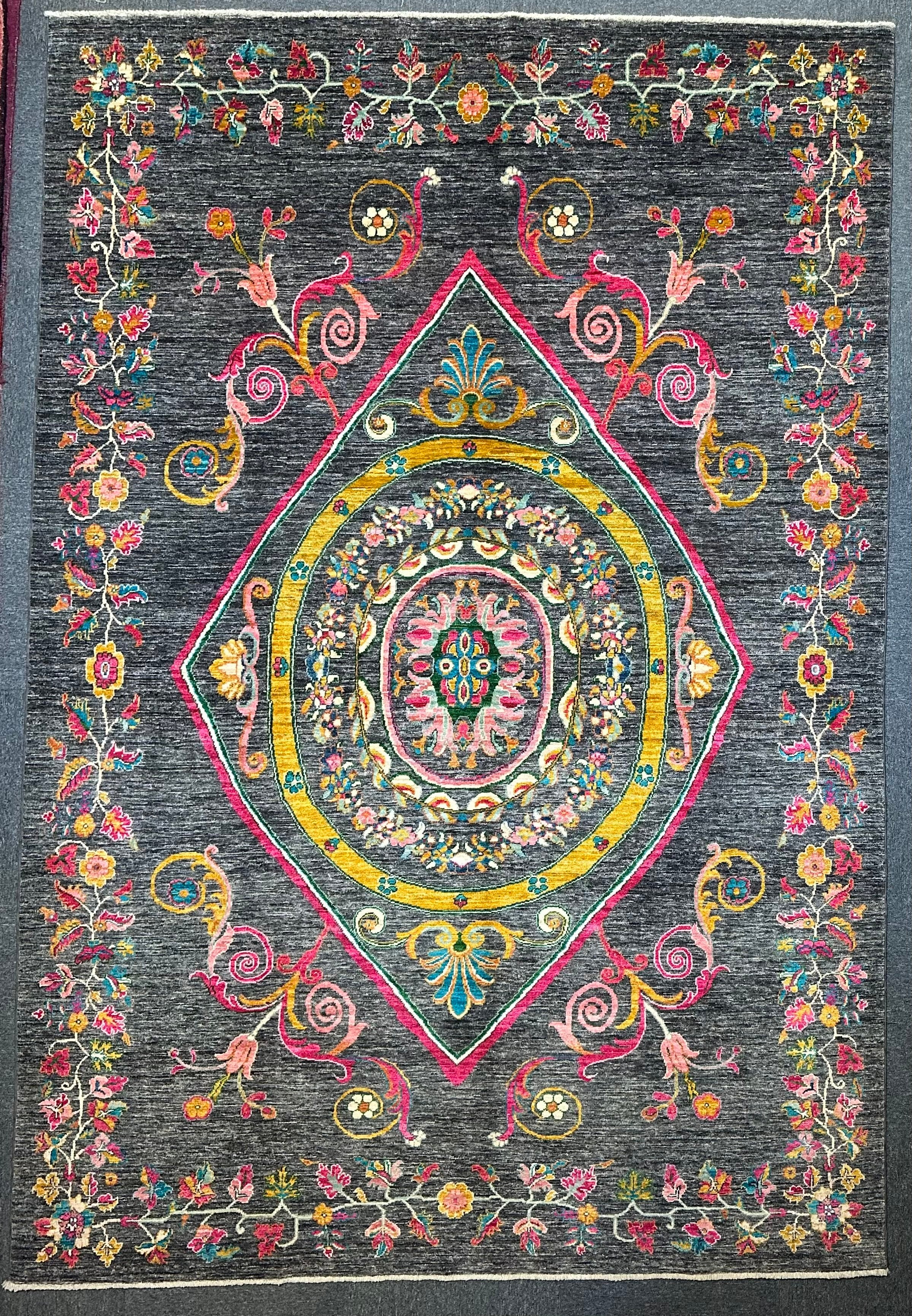 Modern Afghan Chob Rang Hand Knotted Designer Rug