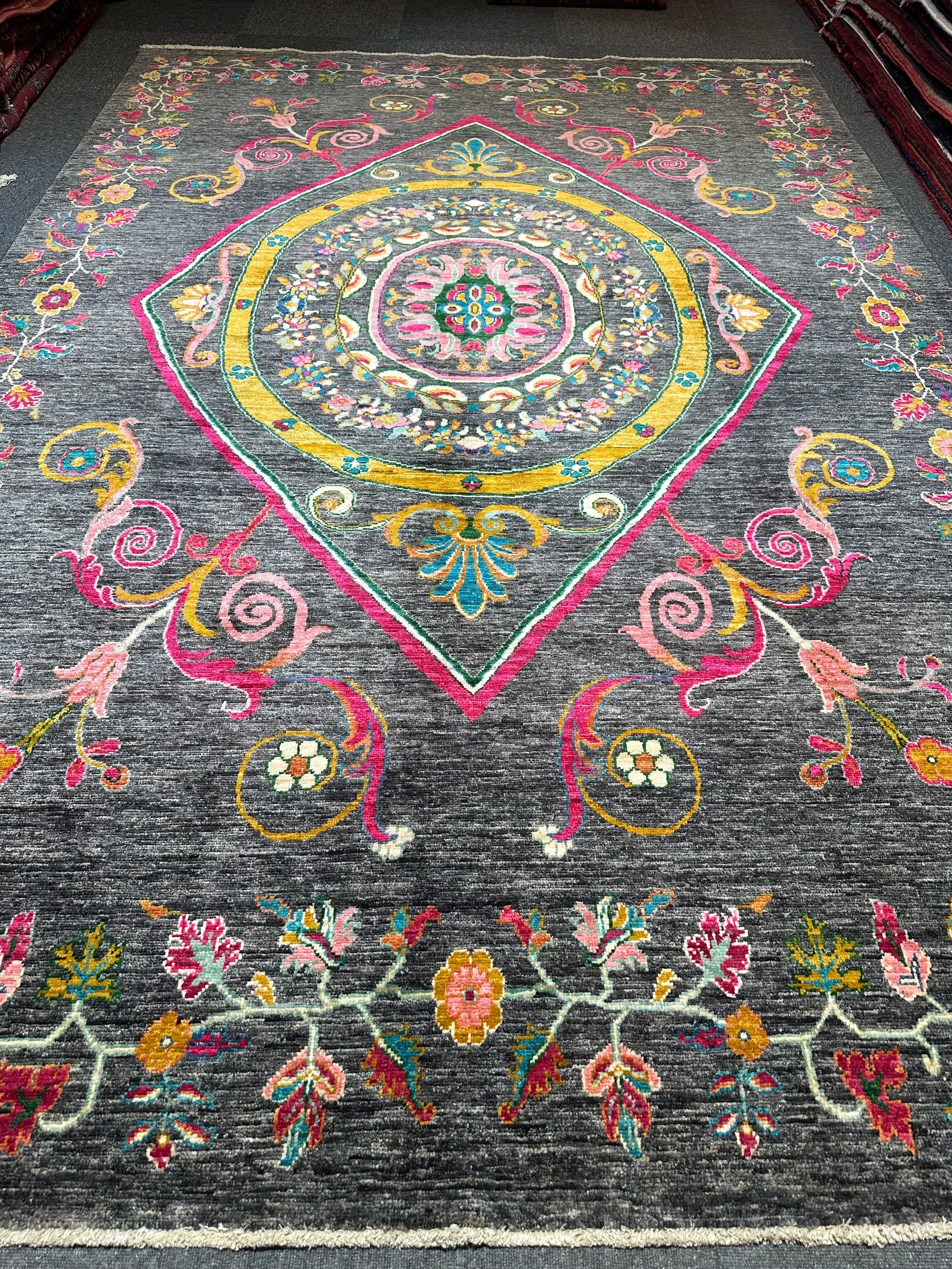 Modern Afghan Chob Rang Hand Knotted Designer Rug