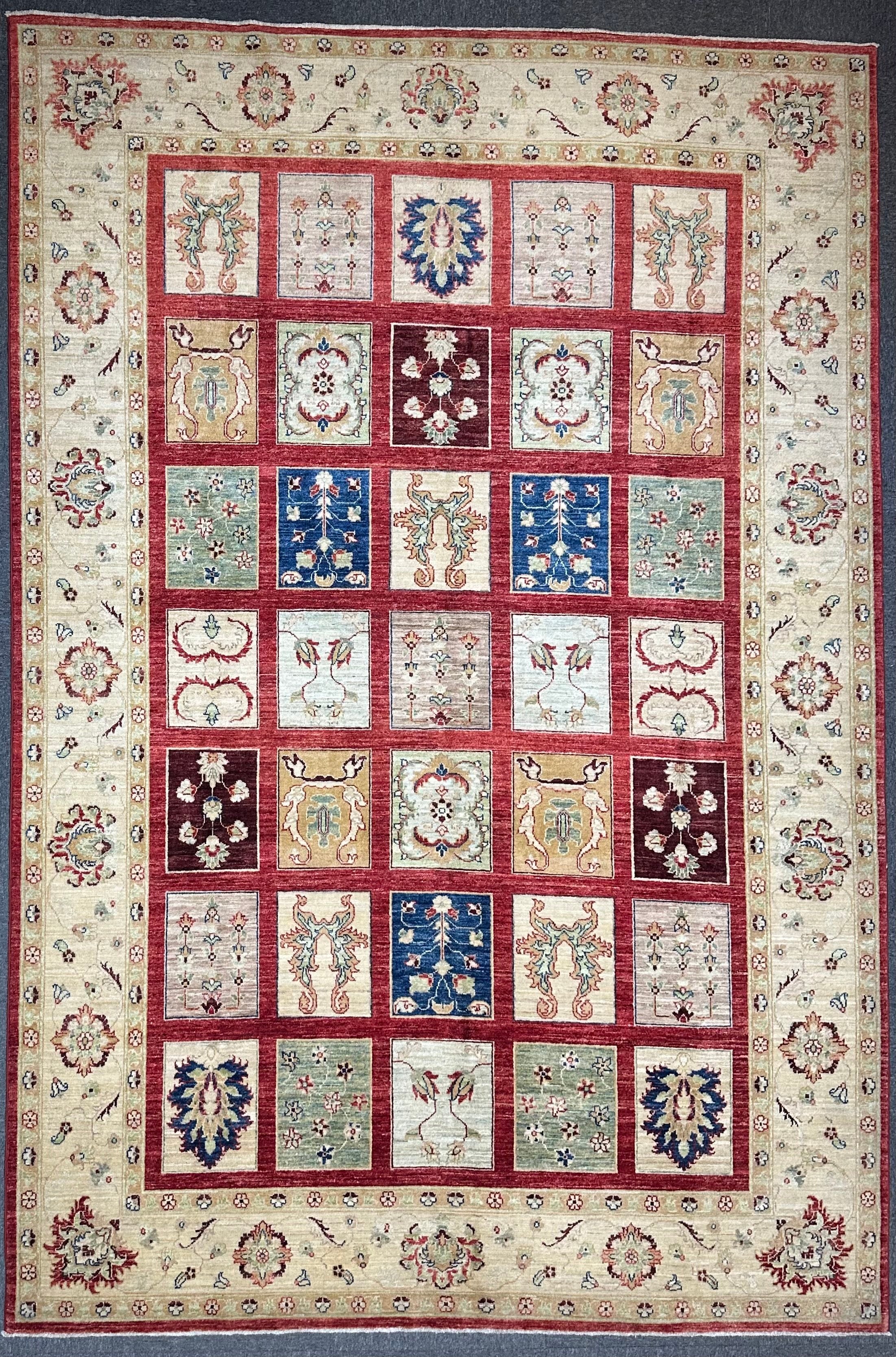 Afghan Chob Rang Garden Design 100% Natural dye Pure wool pile Hand Knotted