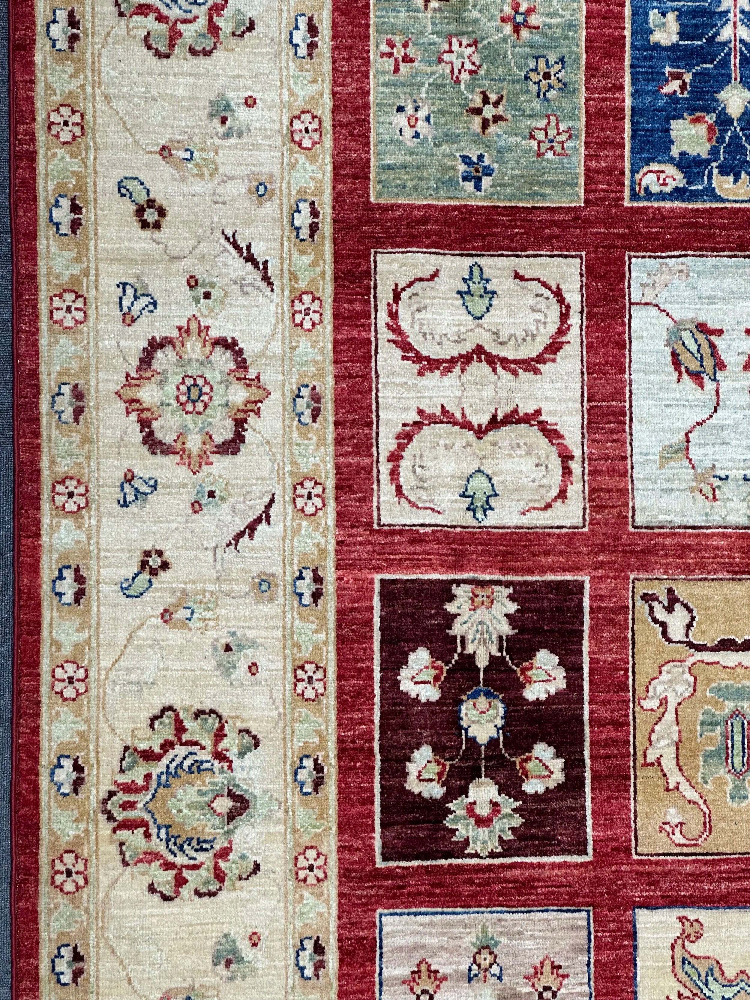 Afghan Chob Rang Garden Design 100% Natural dye Pure wool pile Hand Knotted