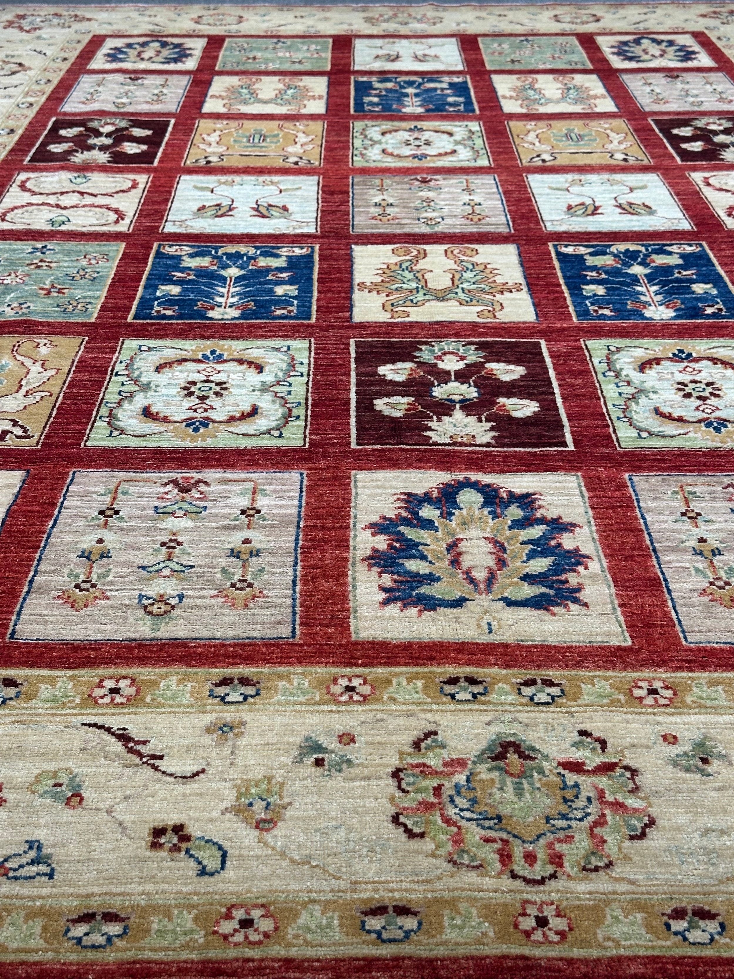 Afghan Chob Rang Garden Design 100% Natural dye Pure wool pile Hand Knotted