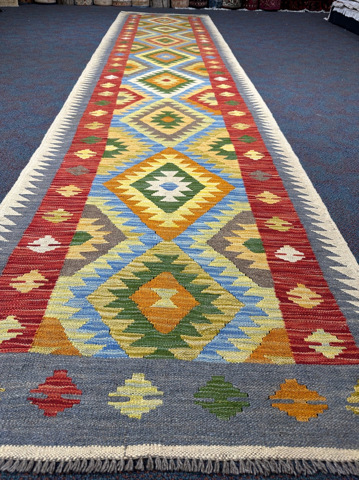 Chobi Kilim Rug - 396 cm x 90 cm
