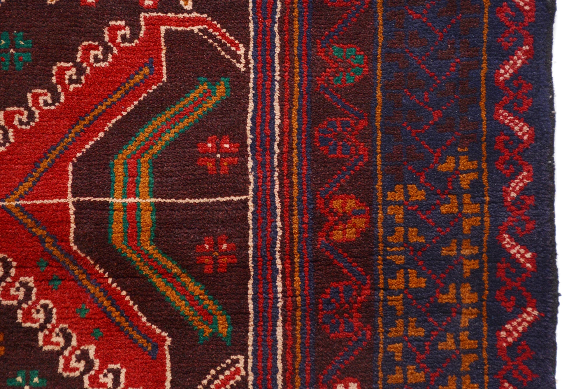 198cm x 104cm Hand Knotted Afghan Baluchi area rug pure wool pile natural dye