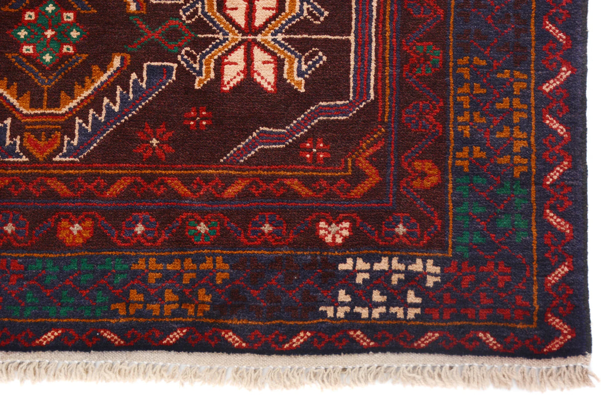 198cm x 104cm Hand Knotted Afghan Baluchi area rug pure wool pile natural dye
