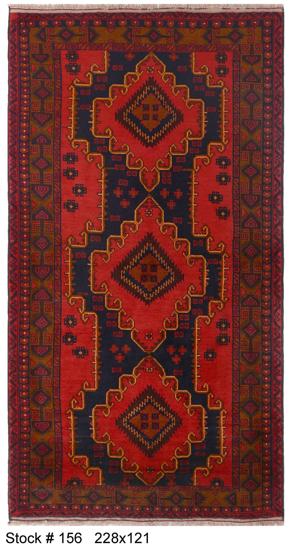 Afghan Baluchi rug hand woven pure wool pile one of a kind area rug 228cm x 121cm