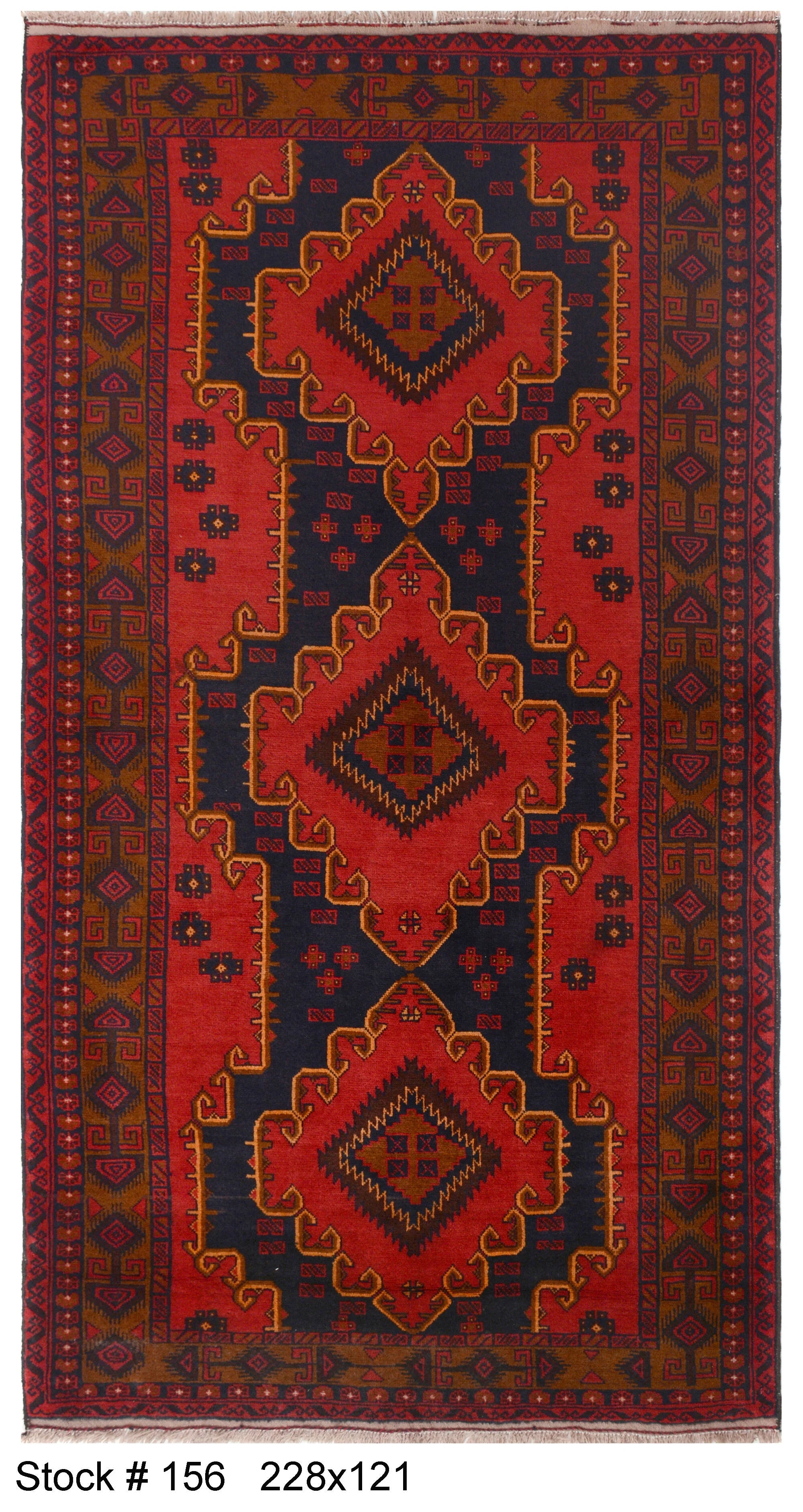 Afghan Baluchi rug hand woven pure wool pile one of a kind area rug 228cm x 121cm