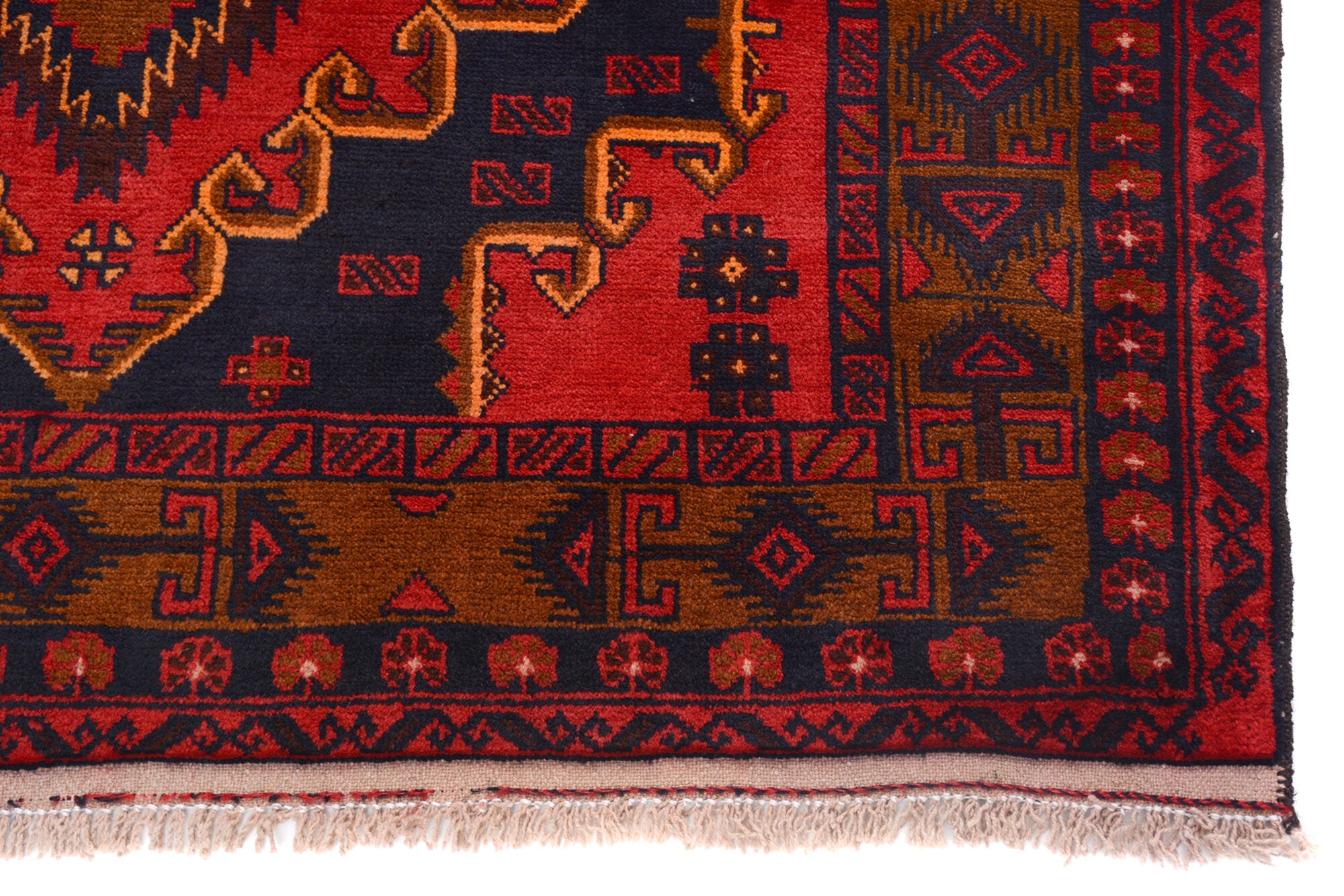 Afghan Baluchi rug hand woven pure wool pile one of a kind area rug 228cm x 121cm