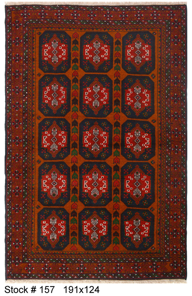 Afghan Baluchi rug Pure wool pile hand woven area rug 191cm x 124cm