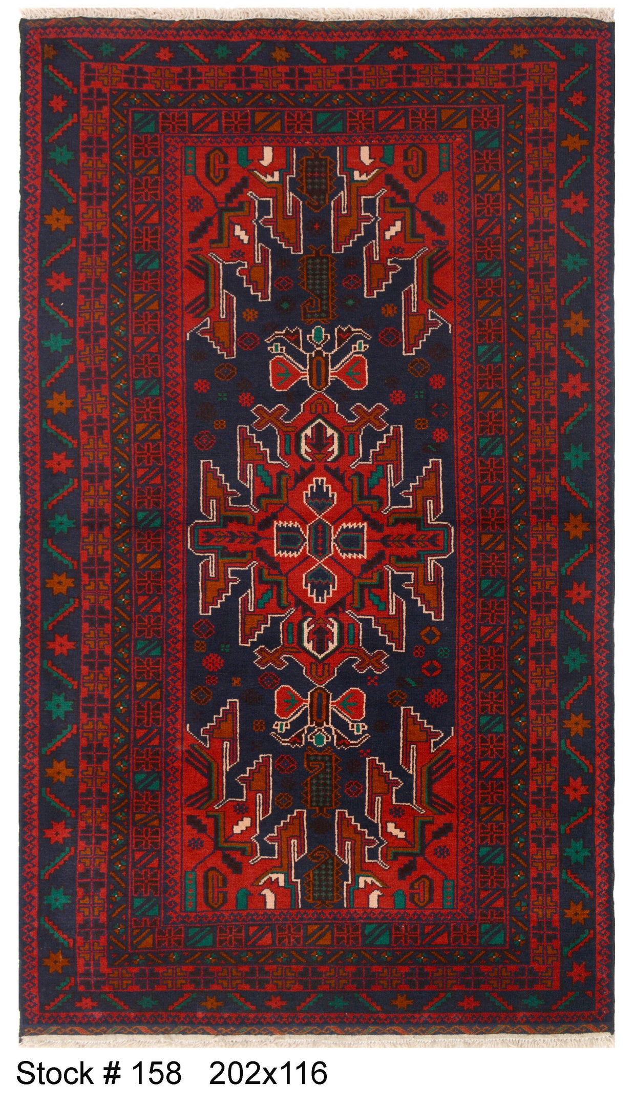 Afghan Baluchi rug 202cm x 116cm Hand Knotted Pure wool pile area rug