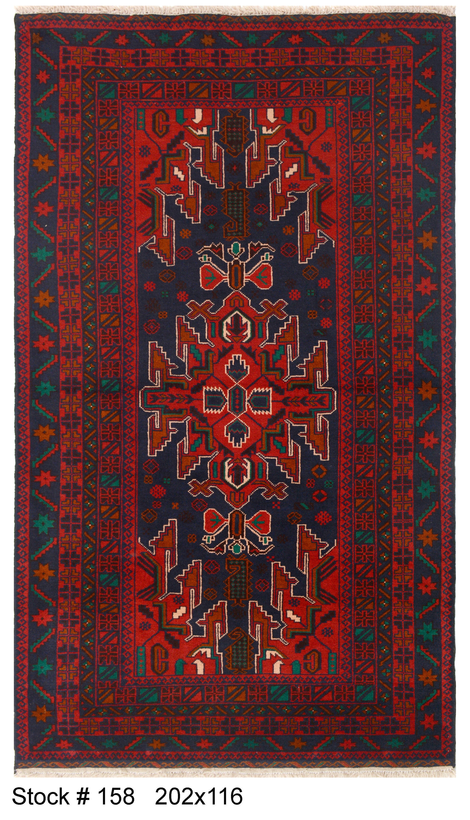 Afghan Baluchi rug 202cm x 116cm Hand Knotted Pure wool pile area rug