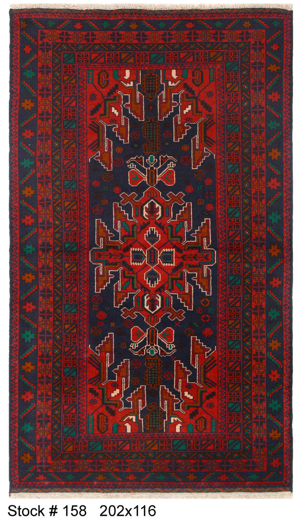 Afghan Baluchi rug 202cm x 116cm Hand Knotted Pure wool pile area rug