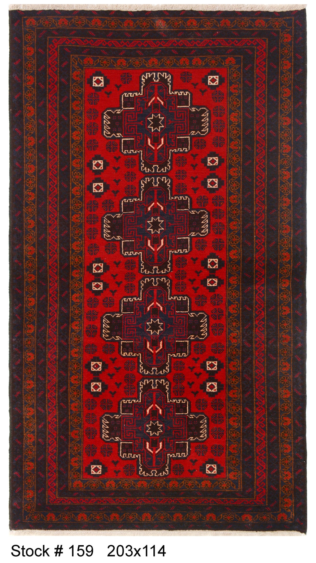 Afghan Baluchi Area rug Hand Knotted Pure wool pile rug 203cm x 114cm