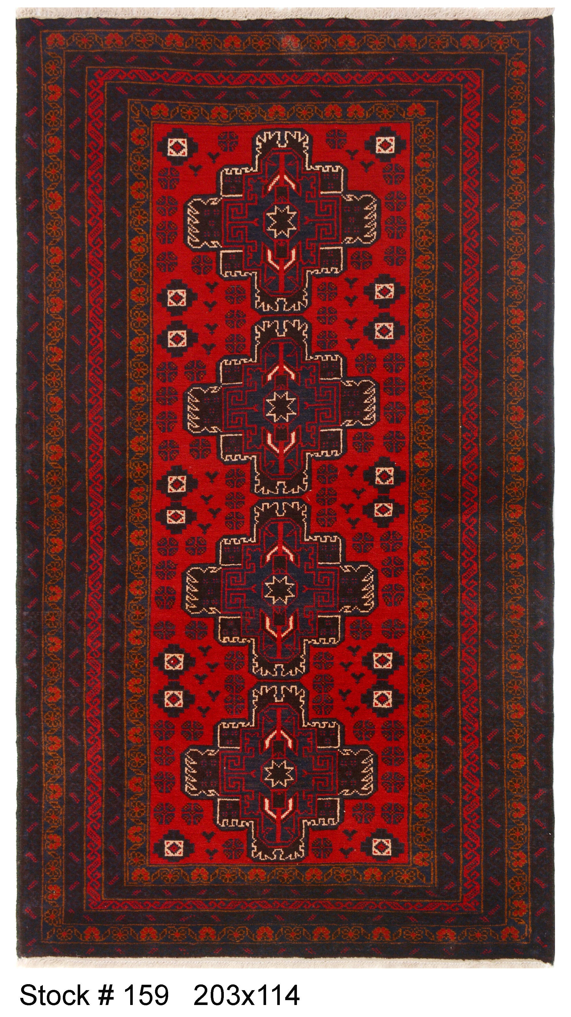 Afghan Baluchi Area rug Hand Knotted Pure wool pile rug 203cm x 114cm