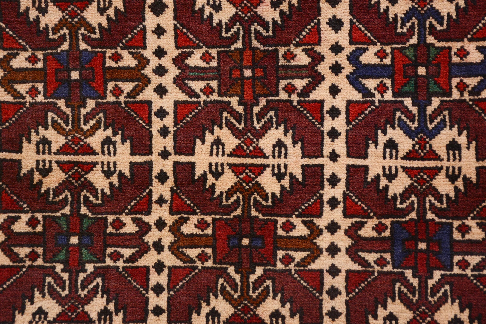 189cm x 127cm Afghan Baluchi Area rug pure wool pile kand knotted rug