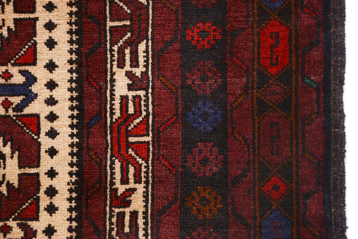 189cm x 127cm Afghan Baluchi Area rug pure wool pile kand knotted rug