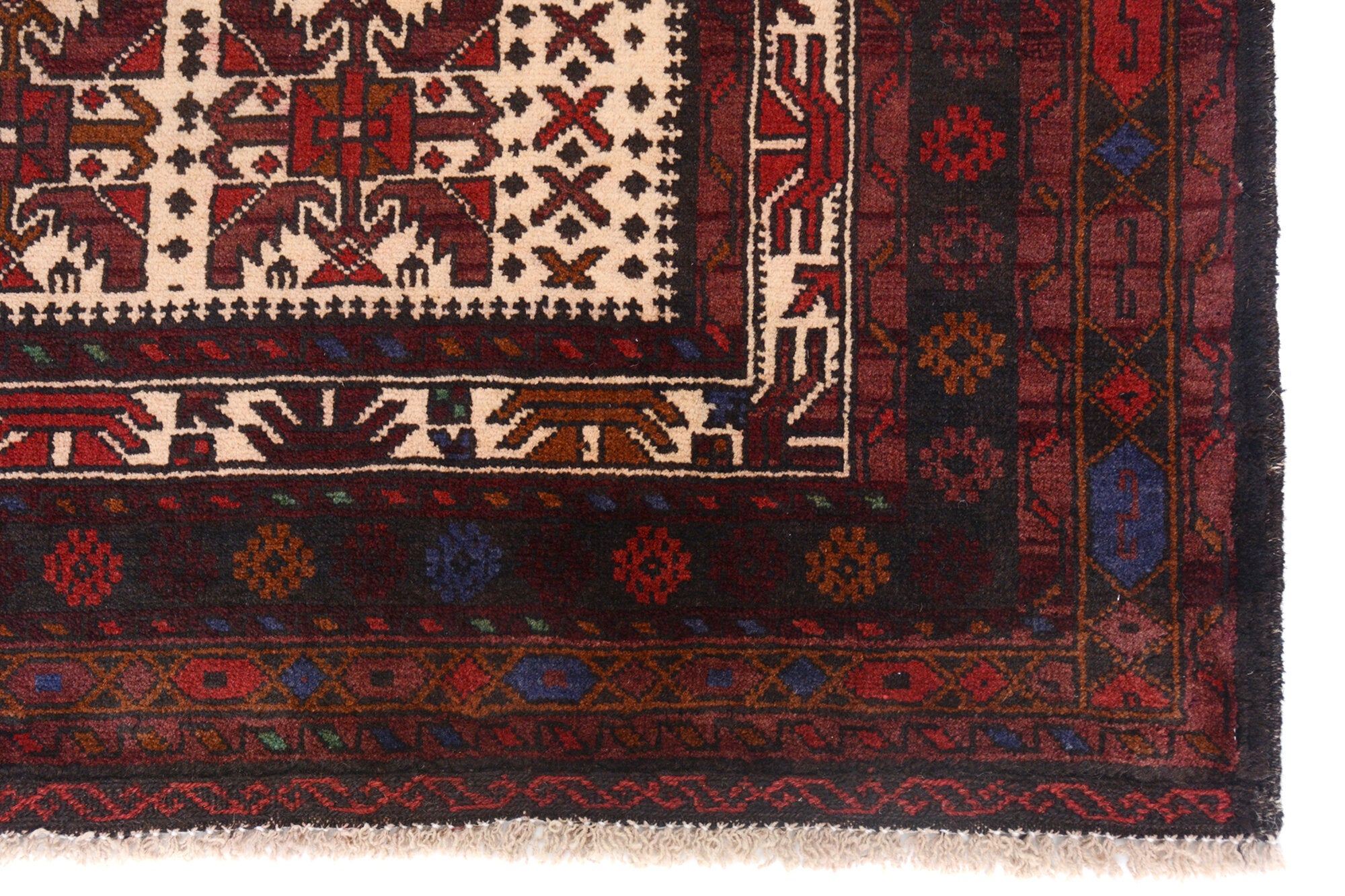 189cm x 127cm Afghan Baluchi Area rug pure wool pile kand knotted rug
