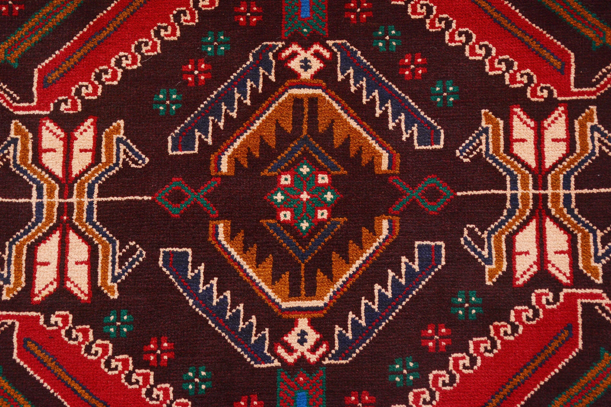 Afghan Baluchi area rug hand knotted pure wool pile rug 201cm x 109cm