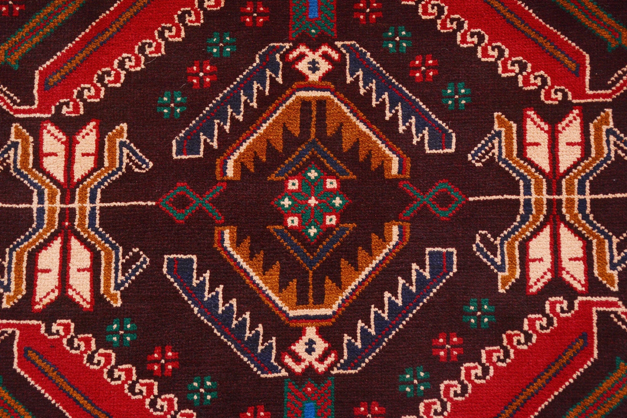 Afghan Baluchi area rug hand knotted pure wool pile rug 201cm x 109cm