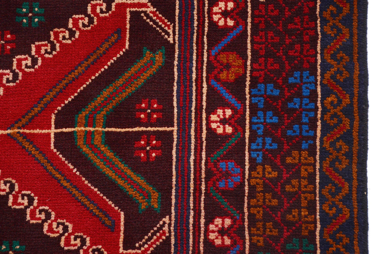 Afghan Baluchi area rug hand knotted pure wool pile rug 201cm x 109cm