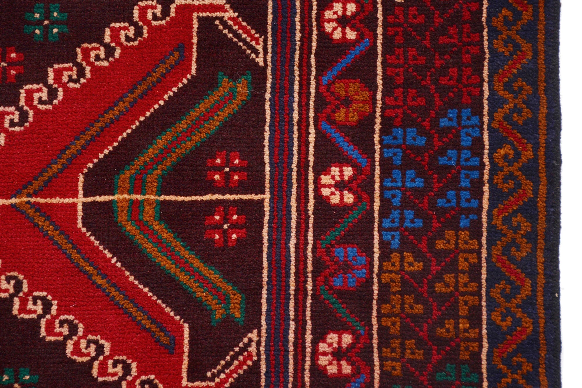 Afghan Baluchi area rug hand knotted pure wool pile rug 201cm x 109cm