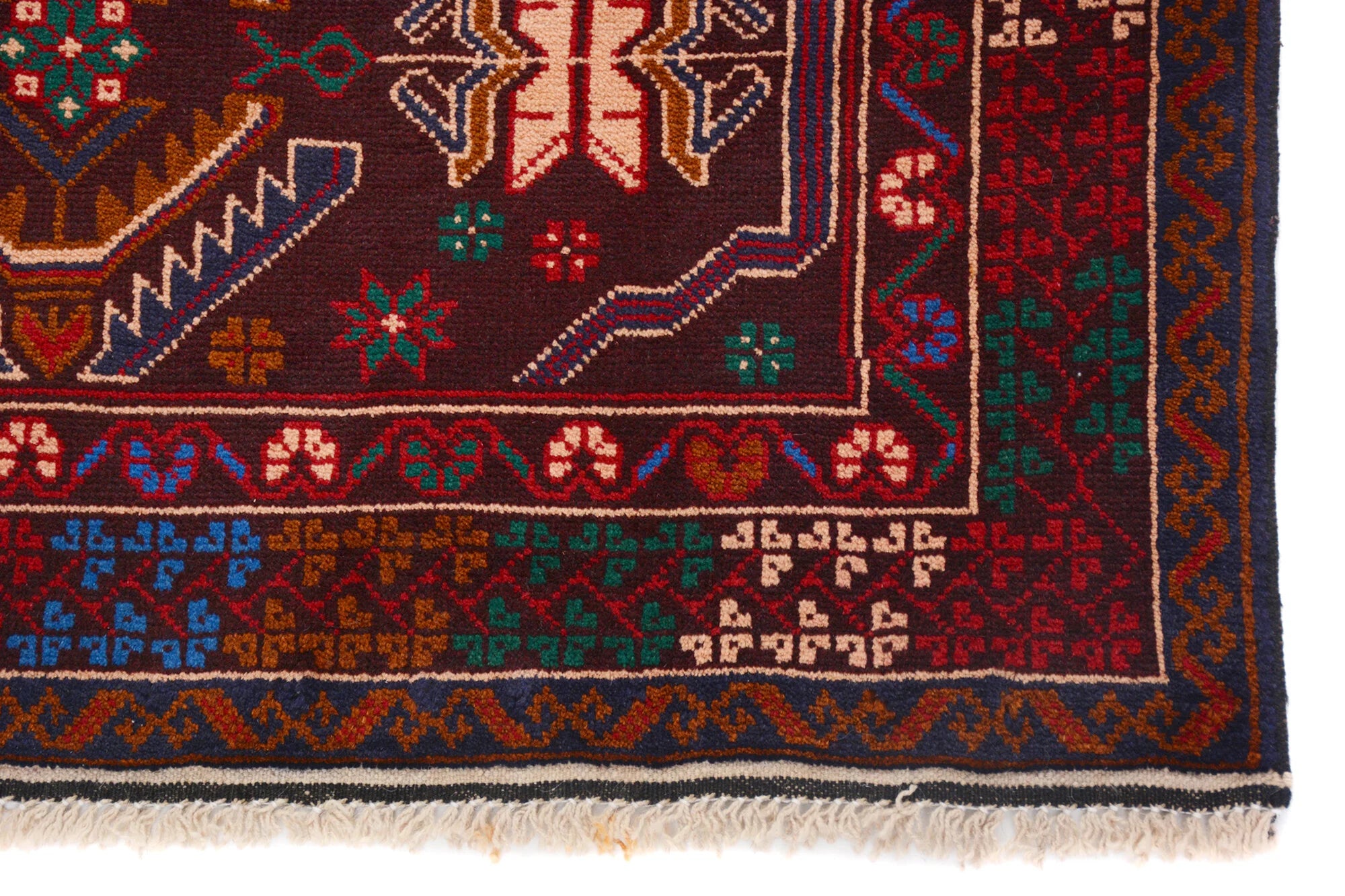 Afghan Baluchi area rug hand knotted pure wool pile rug 201cm x 109cm