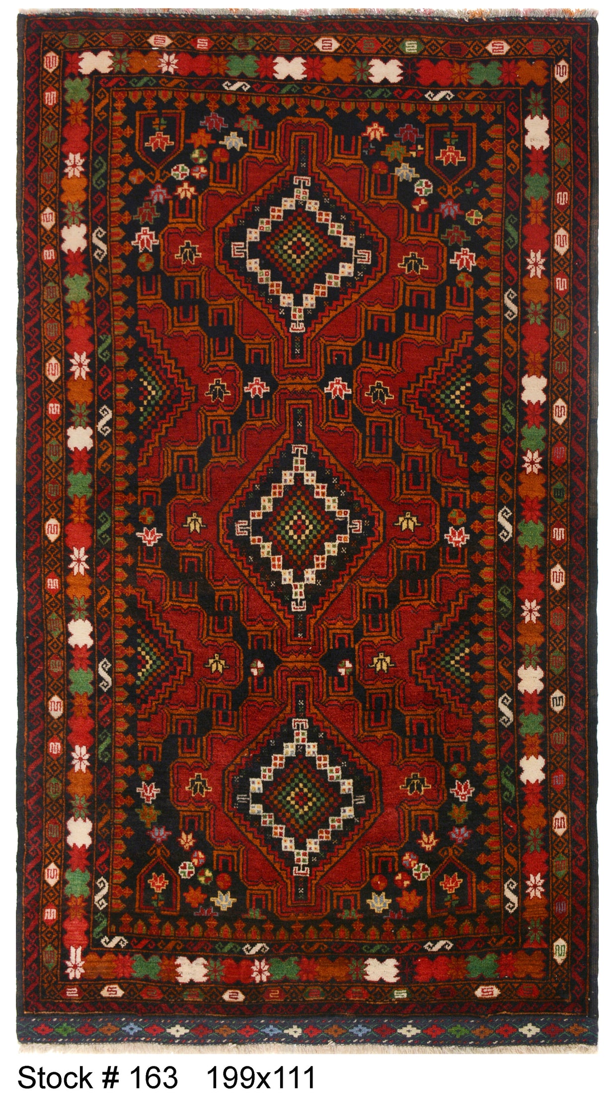 199cm x 111cm Afghan Baluchi area rug pure wool pile rug