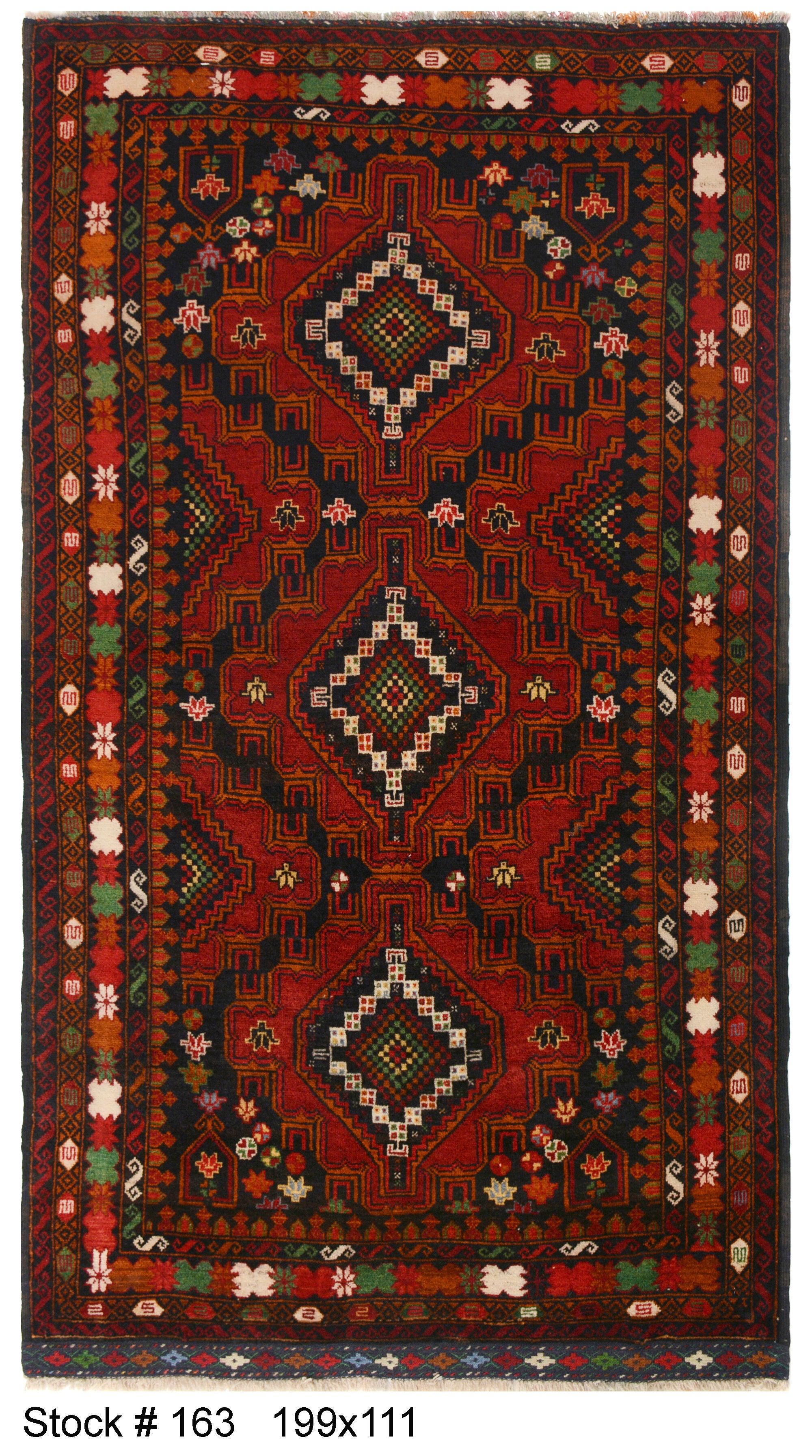 199cm x 111cm Afghan Baluchi area rug pure wool pile rug