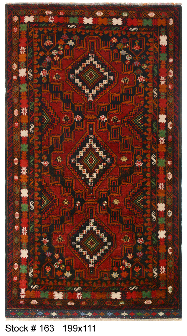 199cm x 111cm Afghan Baluchi area rug pure wool pile rug