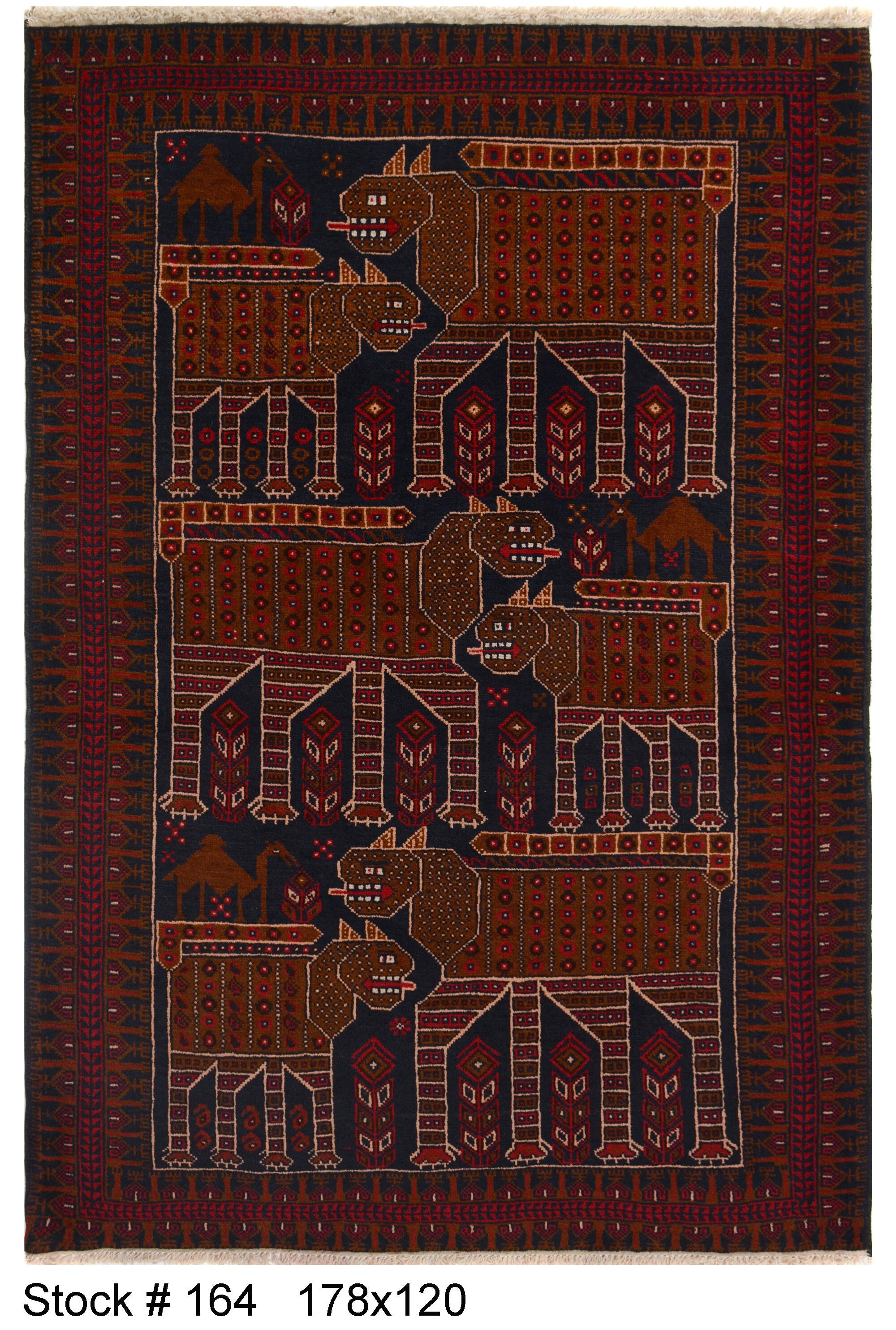 178cm x 120cm Afghan Baluchi pure wool pile rug hand knotted area rug